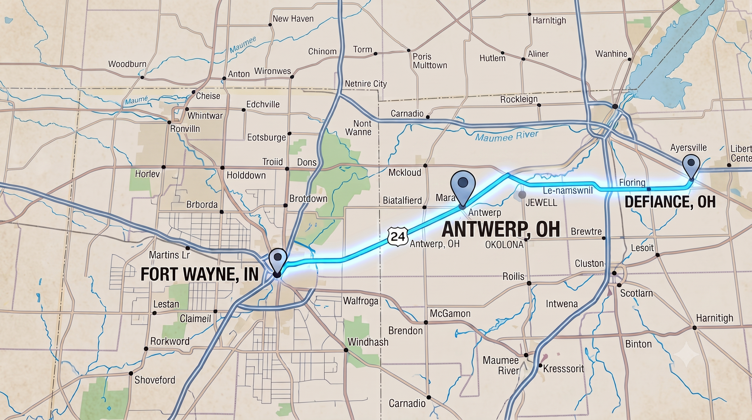 Aerial view of the US-24 corridor site in Antwerp, Ohio